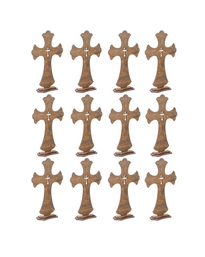 12 Inch 12 Pack Brown Wood Crosses Torched Wooden Tabletop Cross Rustic Standing Cross for Baptism Centerpieces Home Church Decor Prayer Gifts - WoodArtSupply