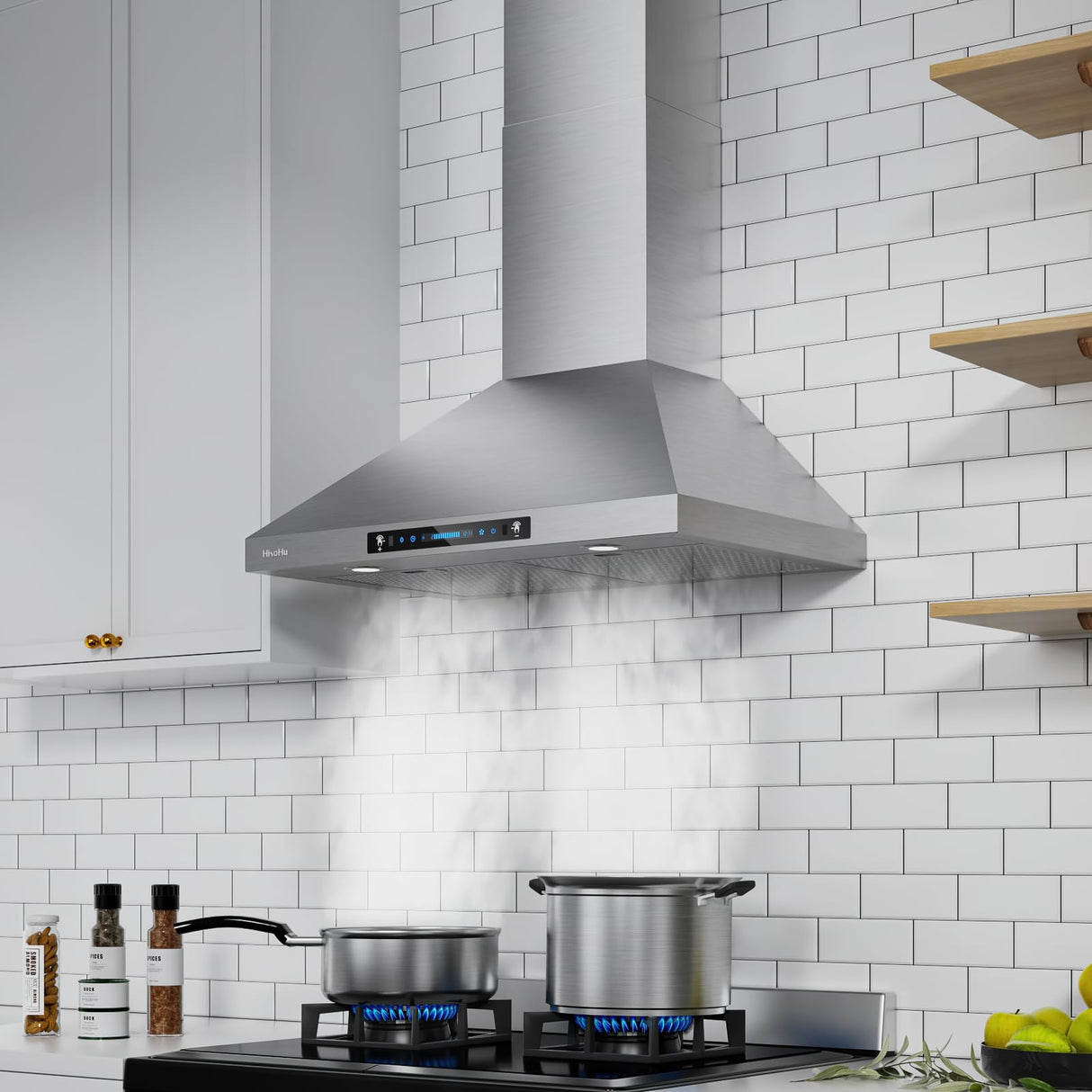 HisoHu Wall Mount Range Hood 30 Inch,Ductless/Ducted Convertible, 780 CFM Kitchen Vent Hood, Stainless Steel Mesh Filters,4 Speed Gesture Sensing&Touch Control Panel, Stainless Steel Kitchen Vent HisoHu