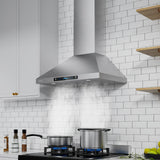 HisoHu Wall Mount Range Hood 30 Inch,Ductless/Ducted Convertible, 780 CFM Kitchen Vent Hood, Stainless Steel Mesh Filters,4 Speed Gesture Sensing&Touch Control Panel, Stainless Steel Kitchen Vent HisoHu