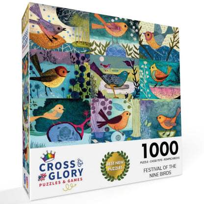 Cross & Glory - Festival of The Nine Birds - 1000 Piece Jigsaw Puzzle | Colorful Collage of Individual Bird Artwork | Vibrant and Unique | Superb Gift for Bird Enthusiasts