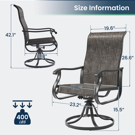 Amopatio 5 Pcs Patio Swivel Chairs and 44" Glass Top Propane Gas Fire Pit Table, All Weather Breathable Outdoor Furniture Set for Backyard Deck Lawn Garden, Dark Grey Amopatio