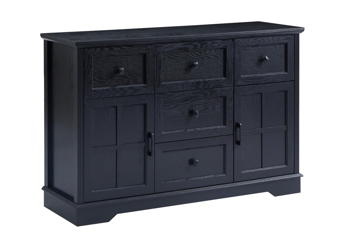 HDDDZSW Farmhouse Sideboard Buffet Cabinet with Storage, 47.3" Large Sideboard Cabinet with 5 Drawers & 2 Doors, Wood Coffee Bar Table for Kitchen, Living Room (Black) HDDDZSW