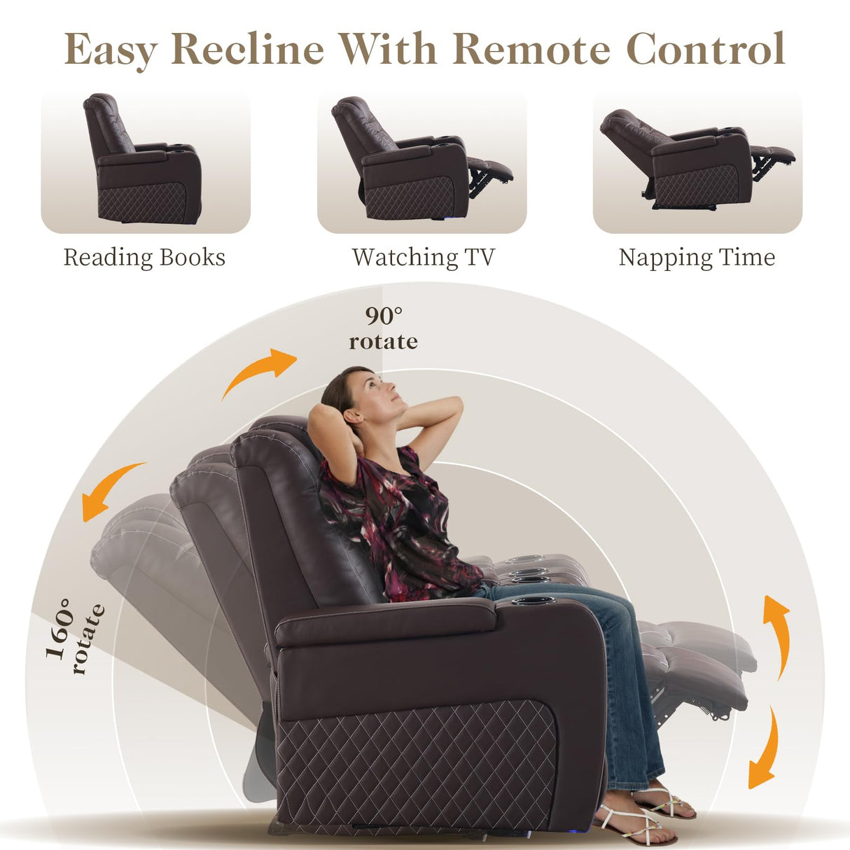 SAMERY Power Recliner Chair with Adjustable Headrest for Living Room Faux Leather Electric Recliner Chair Home Theater Seating Seats with Lighting/USB Port/Storage Arms/Reversible Armrests/Cup Holder SAMERY