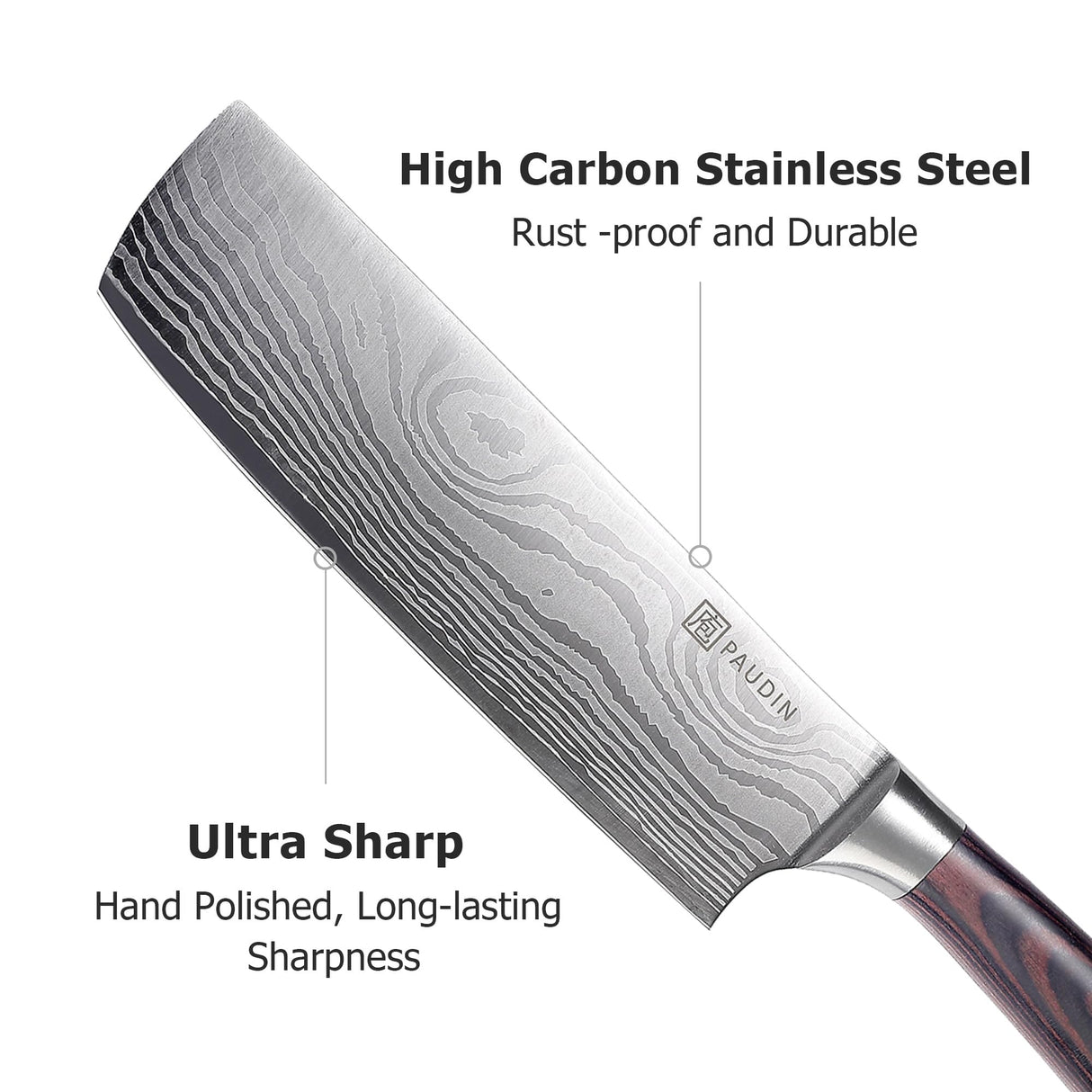 PAUDIN Nakiri Knife - 7" Razor Sharp Meat Cleaver and Vegetable Kitchen Knife, High Carbon Stainless Steel, Multipurpose Asian Chef Knife for Home and Kitchen with Ergonomic Handle PAUDIN