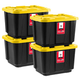 IRIS USA 12 Gallon Heavy Duty Truck Bed Toolbox Storage Tote Bins with Lids, 4 Pack - Made in USA, Tough Snap On Lockable Lid Stackable Industrial Rugged Tubs, Garage Organization Box - Black/Yellow Iris Ohyama