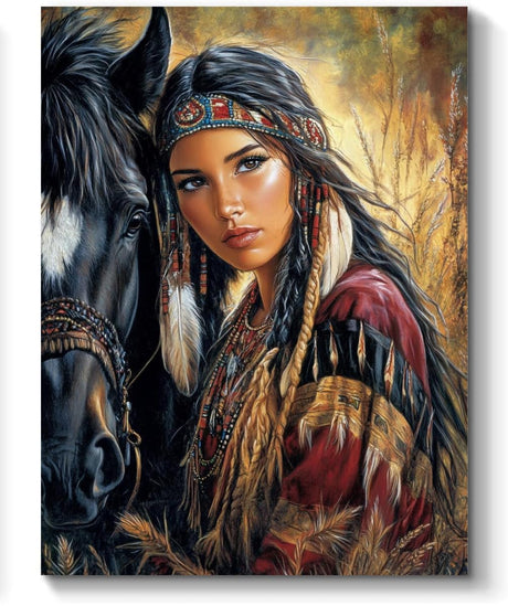 American Native Woman and Horse Paint by Numbers Kit for Adults, 16"x20" Canvas Painting Kit for Beginners, Modern Aesthetic DIY Paint by Number on Canvas for Home Wall Decor 183 Generic