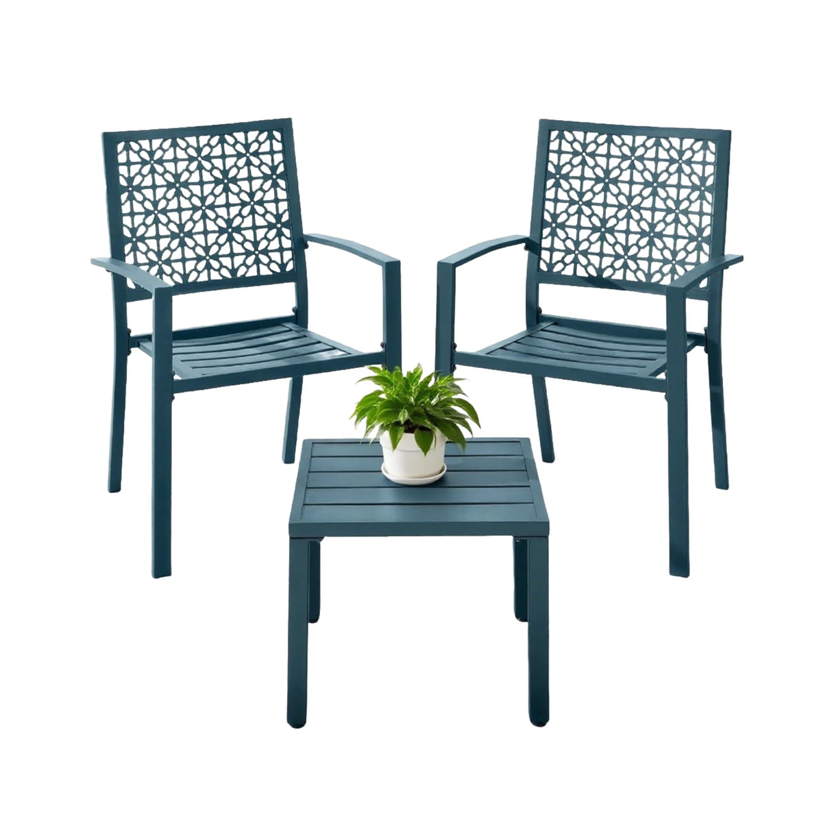 IDEALHOUSE Patio Bistro Set 3 Piece, Bistro Table and Chairs Set of 2 Outdoor, Small Patio Furniture Sets with Coffee Table for Balcony, Front Porch, Apartments, Deck, Backyard, Blue IDEALHOUSE