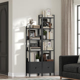 MAHANCRIS Bookshelf, 5-Tier Bookcase with Drawer, Small Book Shelf for Small Space, Storage Shelf Organizer, for Living Room, Bedroom, Study, Kitchen, Black BKHB55101 MAHANCRIS