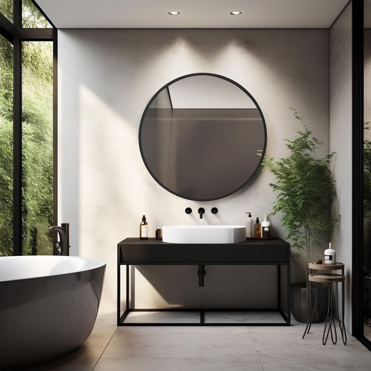 Sunniry Round Mirror 28 inch, Round Black Mirror, Round Bathroom Mirror Metal Frame, Wall Mounted Circle Mirrors for Bathroom, Living room, Hallway, Farmhouse. Sunniry