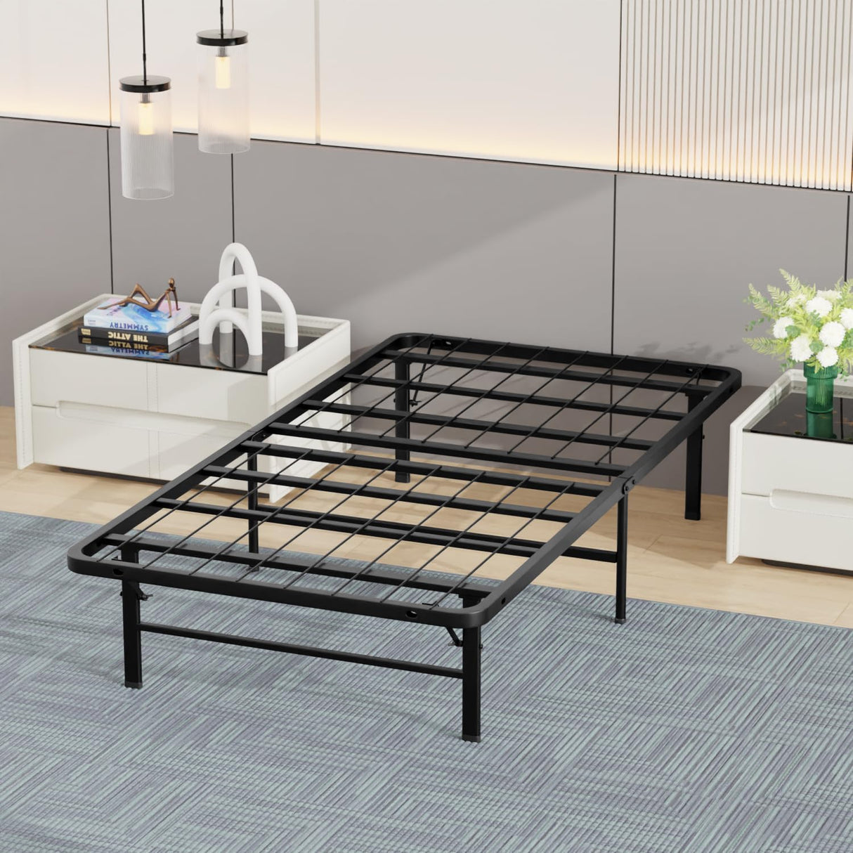 Twin Bed Frame Metal Platform Bed Frame Twin Size 14 Inch Mattress Foundation Box Spring Replacement Heavy Duty Steel Slat Easy Assembly Noise-Free,Black BestMassage