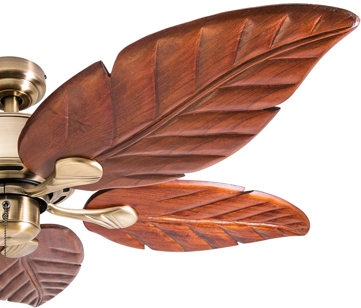 Honeywell Ceiling Fans Royal Palm, 52 Inch Tropical Indoor Ceiling Fan with No Light, Pull Chain, Three Mounting Options, Hand Carved Wooden Leaf Blades - 50502-01 (Bronze) - WoodArtSupply