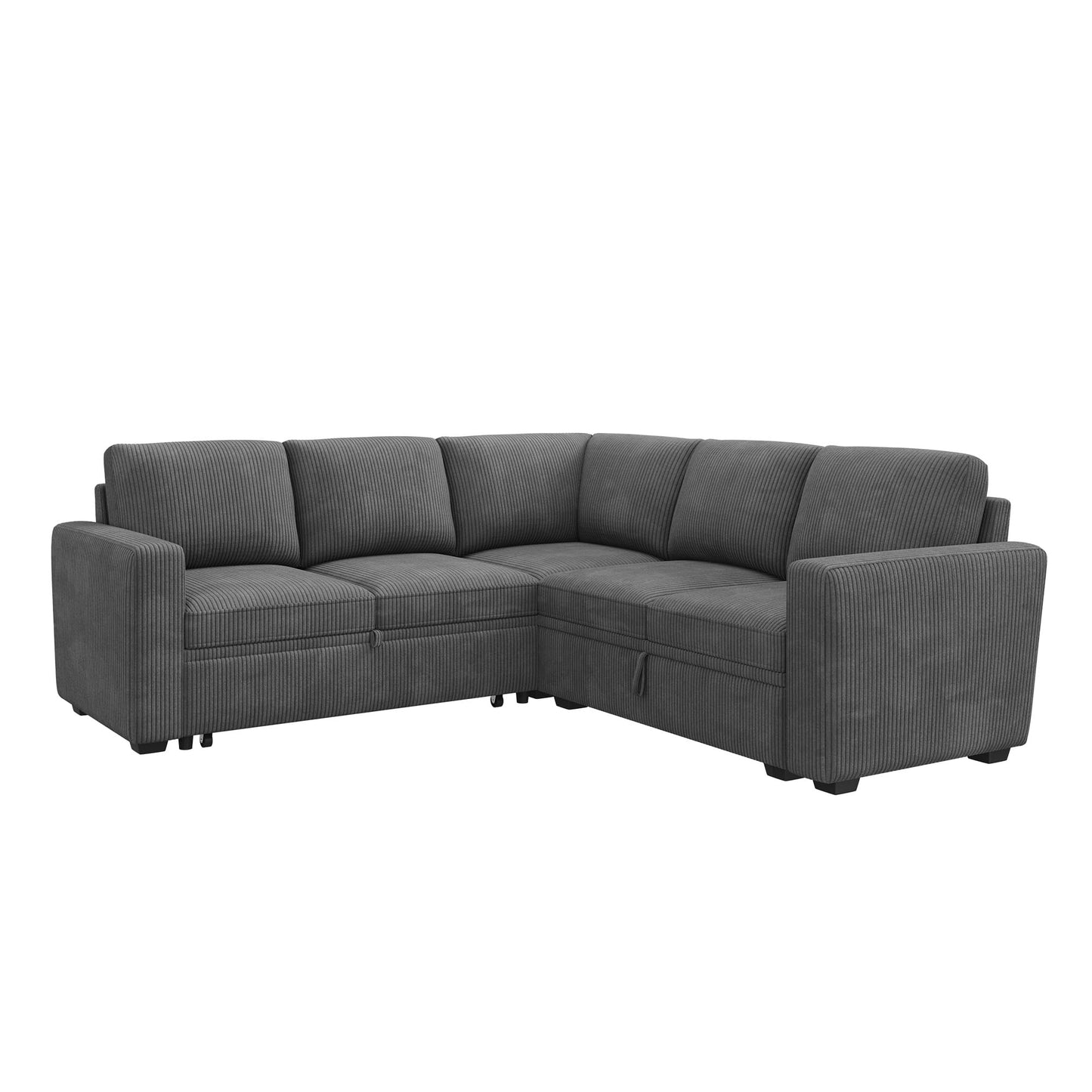 HONBAY Modular Sectional Sleeper Sofa with Pull Out Bed, Corduroy L Shaped Couch with Storage Seats, Convertible Sectional Couches for Living Room, Dark Grey