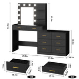 61" Make up Vanity Desk with Mirror and Lights, Black Vanity with 8 Wide Storage Drawers & 2 Tier Shelves, 3 Lighting Modes with Adjustable Brightness, Vanity Desk for Bedroom GarveeHome