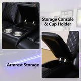JBXBER Power Recliner Sectional Sofa Set with LED Lights, Leather Reclining Sectional Couch Sets with USB Ports, Cup Holders, Storage Console, L-Shaped Home Theater Seating for Living Room(Black) JBXBER