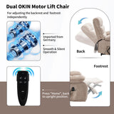 EZZUP Lay Flat Recliner with Vibration Massage and Lumbar Heating, 26'' Wide Recliner Chair with Infinite Position and 2 Remote Controls, Soft Chenille Lift Recliner for Living Room, Khaki EZZUP