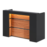 LITTLE TREE 63 Inches Reception Desk, Modern Reception Table with LED Light, Front Counter Desk, Wooden Checkout Counter for Lobbies, Salons, Retail, Home Offices, Reception Room, Black & Brown LITTLE TREE