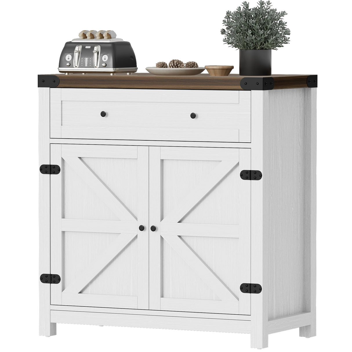 Flamaker Sideboard Buffet Cabinet with Storage, Farmhouse Coffee Bar Cabinet with 1 Drawer and 2 Barn Doors, Barn Door Console Table, Storage Cabinet for Kitchen, Dining Room, Entryway (White) Flamaker