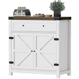 Flamaker Sideboard Buffet Cabinet with Storage, Farmhouse Coffee Bar Cabinet with 1 Drawer and 2 Barn Doors, Barn Door Console Table, Storage Cabinet for Kitchen, Dining Room, Entryway (White) Flamaker