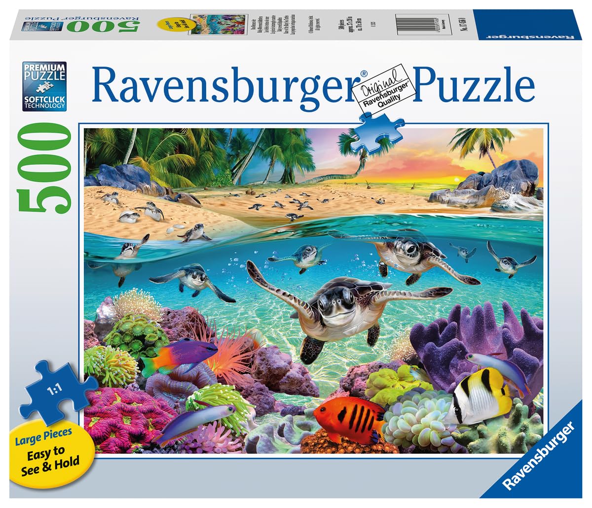 Ravensburger Race of The Baby Sea Turtles 500 Piece Large Format Jigsaw Puzzle | Unique Softclick Technology | Engaging Artistry | FSC-Certified Materials | Perfect for Adults and Kids Ravensburger