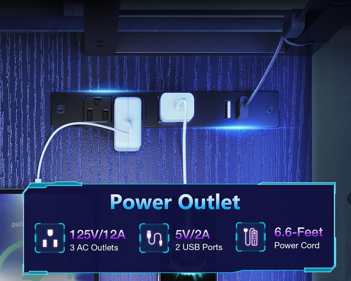 Casaottima Gaming Desk with Power Outlets & LED Lights, 43 Inch Reversible L Shaped Computer Desk with Shelves & Storage Bag, Corner Desk for Home Office, Black Casaottima