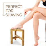 TEAKAURA Teak Shower Stool, Teak Shower Bench, 12'' Shower Foot Rest for Shaving Legs, Waterproof Teak Corner Shower Bench, Organizer Teak Stool, Corner Seat for Bathroom Livingroom TEAKAURA