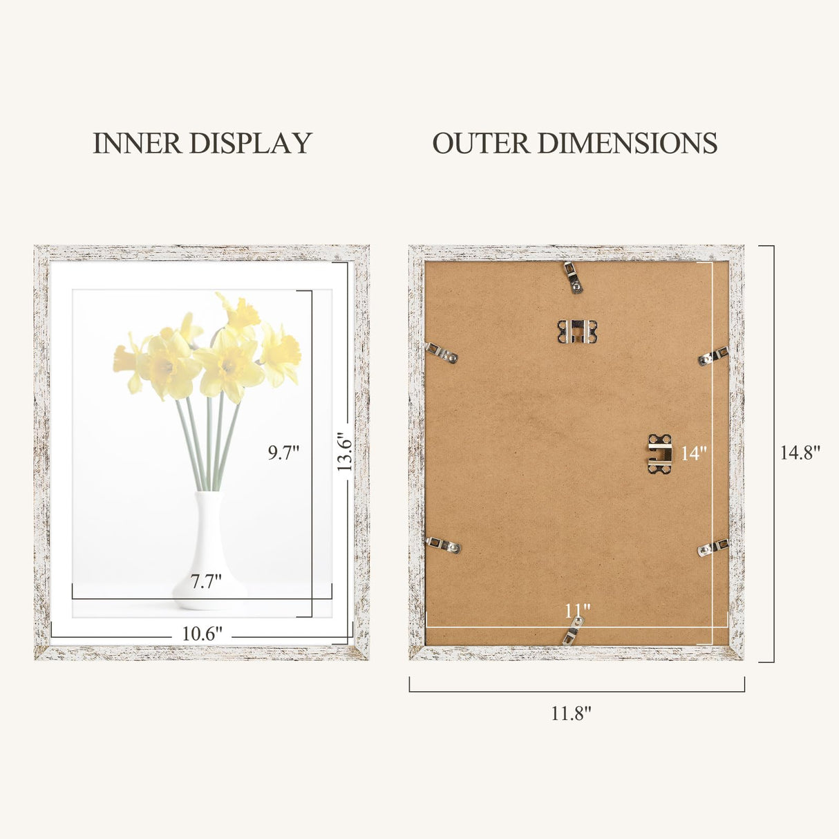 TWING 11x14 Rustic Picture Frames, Distressed White Photo Collage Frame for Wall Decor Display Pictures 8x10 with Mat or 11x14 without Mat,Large Gallery Collage Picture Frames for Wall Mounting TWING