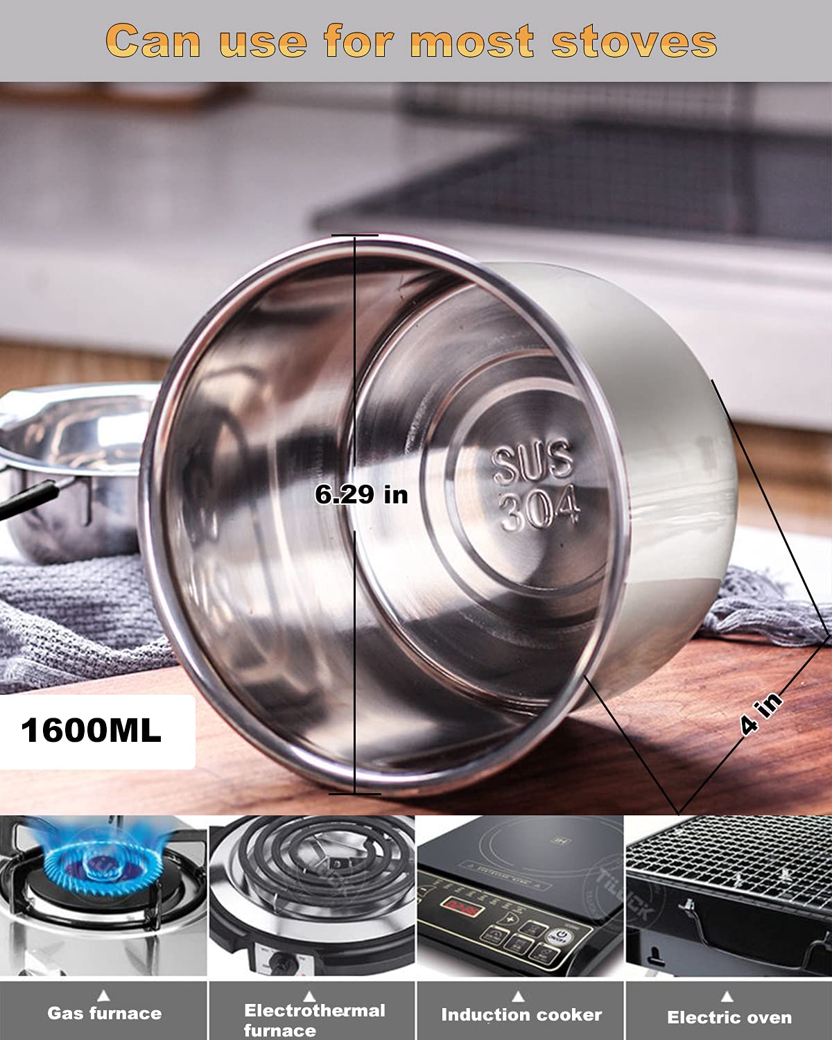 Double Boiler Pot Set, Stainless Steel Melting Pot with Silicone Spatula for Melting Chocolate, Soap, Wax, Candle Making (600ml and 1600ml) SONGZIMING