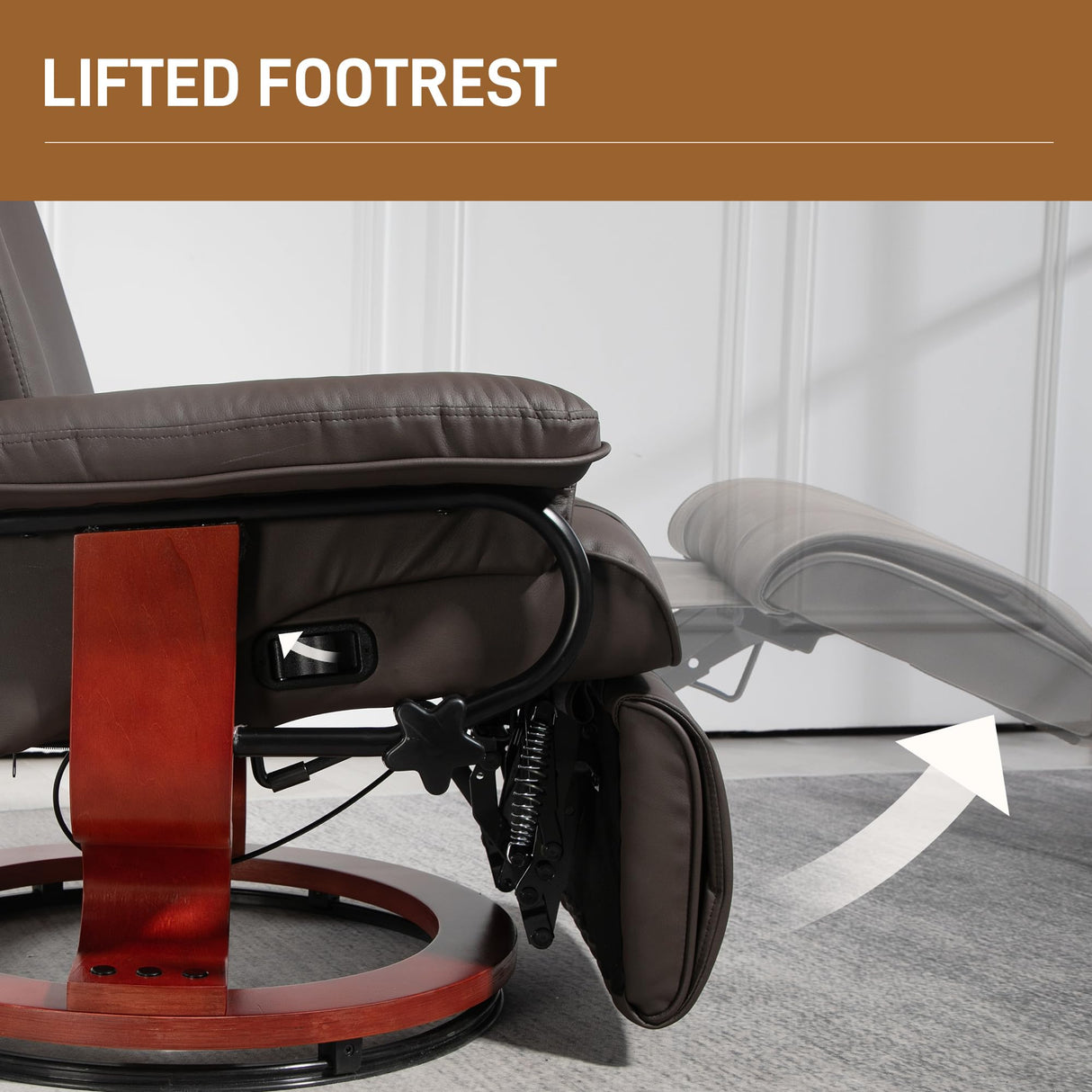 HOMCOM Manual Swivel Recliner Chair, PU Leather Reclining Chair with Footrest for Living Room, Brown HOMCOM