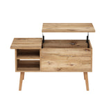 Furinno Jensen Wooden Leg Lift Top Coffee Table with Hidden Compartment and Side Open Storage Shelf for Living Room, Flagstaff Oak Furinno