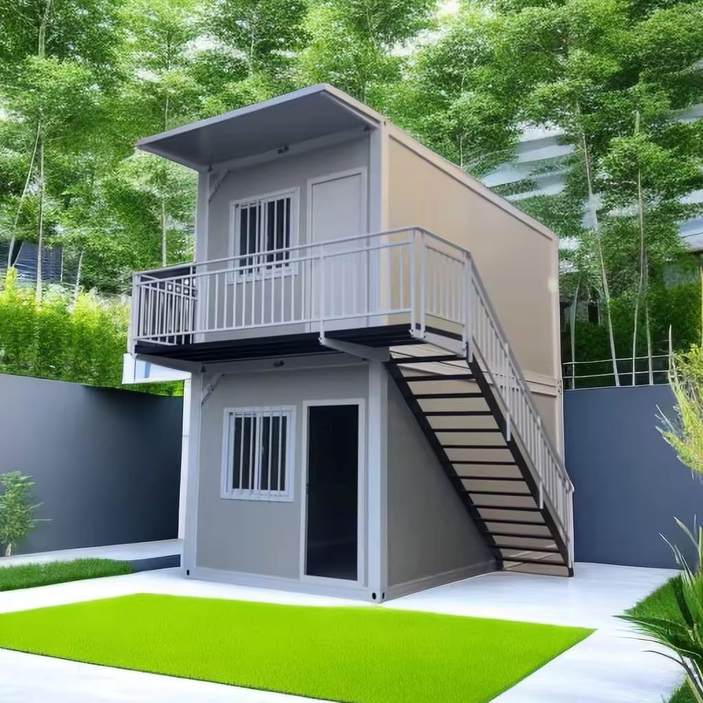 Double story, Fully equipped bathroom, 2 bedrooms prefab container house. 20ft home with stairs - WoodArtSupply