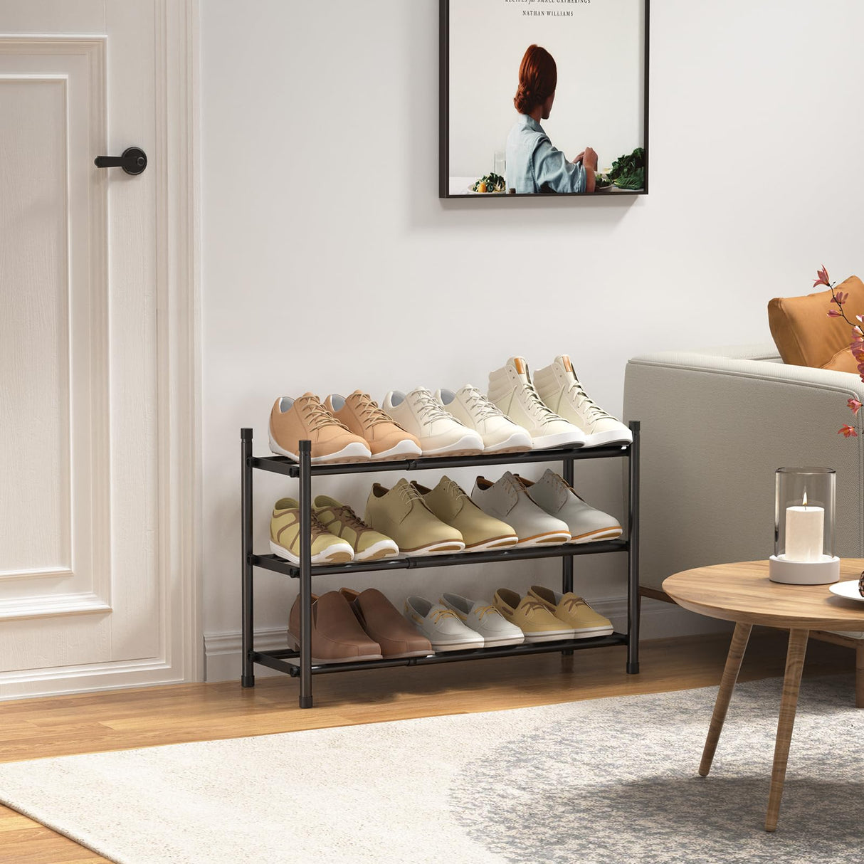 Uneviesyka Expandable Shoe Rack, 3 Tier Shoe Rack for Closet, Stackable Adjustable Standing Metal Shoe Shelf Organizer Storage, Small Shoe Racks for Front Door Entrance、Entryway(Black) Uneviesyka