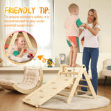 Pikler Triangle Set with Cushion, 7 in 1 Toddler Climbing Toys Indoor, Montessori Foldable Climbing Set, Wooden Climbing Toys for Toddlers 1-3 Inside with Ramp, Arch and Ladder (Nature Wood) Yopnoyik