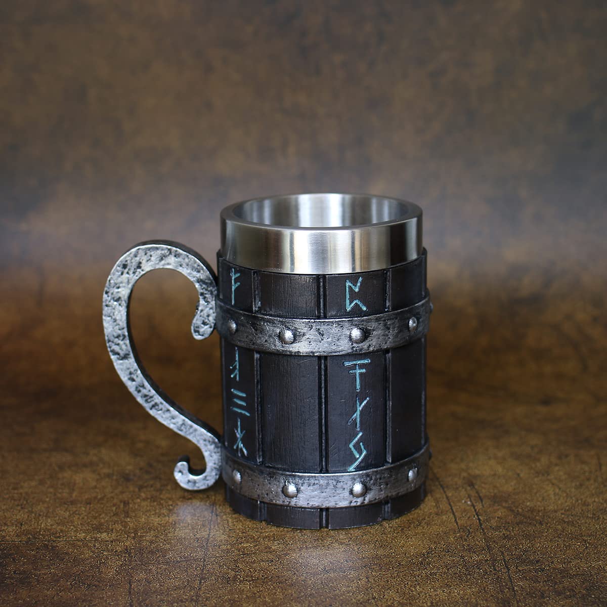 Ottalent Nordic Viking Mug,Oak Wooden Beer Stein Stainless Steel Liner,Nordic mythology Viking Runes Tankard Coffee Cup for Men Father’s Day Gift 18oz. - WoodArtSupply