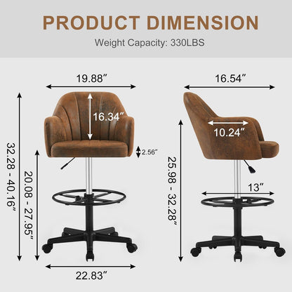 VECELO Drafting Chair with Height-Adjustable, Lumbar Support and Footrest, for Standing Desk Bedroom Vanity Office Living Computer Room - WoodArtSupply