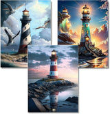 WUDWL Diamond Painting Kits for Adults - 3 Pack Lighthouse DIY 5D Diamond Art Kits Full Drill Diamond Dots Paintings with Diamonds Gem Art and Crafts Home Decor 12x16inch ﻿ WUDWL