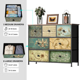 Tohomeor Dresser with Drawers for Bedroom Chest of Drawers Fabric Dresser for Closet,Nursery Entryway Hall Tree TV Stand for Living Room Retro Floral Pattern Drawers Wooden Top (7 Drawers) Tohomeor