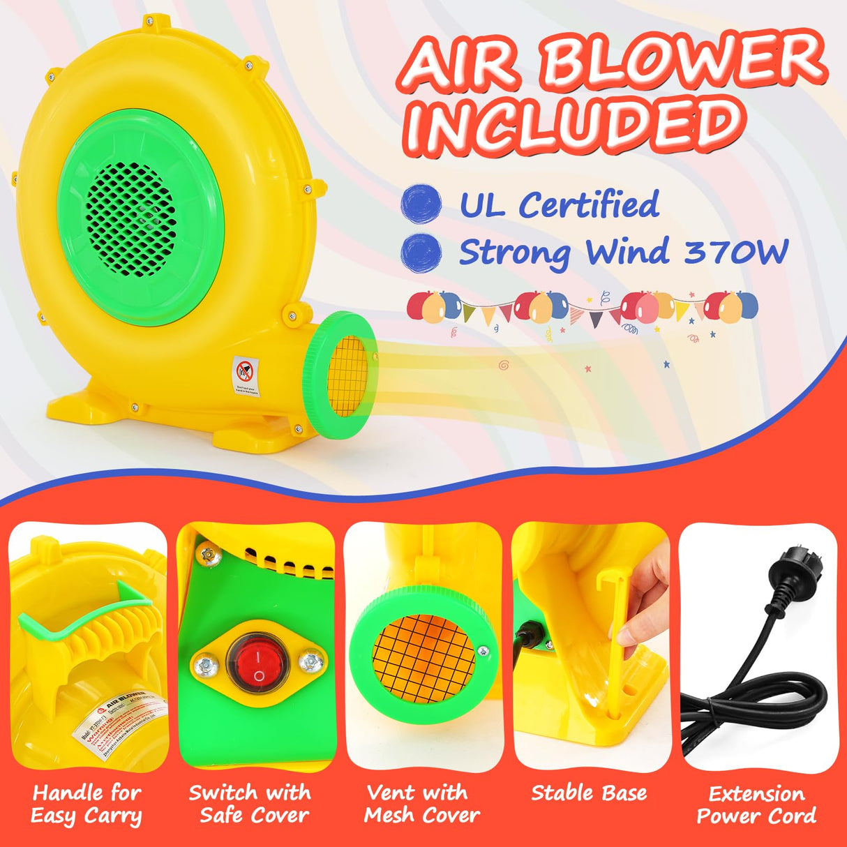 Whubefy Bounce House, Inflatable Bounce House for Kids 3-6 Big Kids 8-12, Indoor/Outdoor Double Slide Obstacle Bouncer with Blower, 12 x 9FT Jumping Castle with Center Hoop for Family Backyard Wesoky