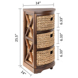 Hampton Meadows 3 Tier X-Side Corner Table Storage Cabinet with 3 Wicker Baskets, Walnut eHemco