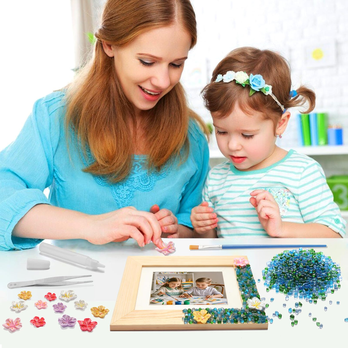 DIY Mosaic Picture Frame Craft Kit for Kids - Creative Arts & Crafts Glass Pebbles Activity for Girls & Boys, Decorate Your Own Photo Frame, Perfect Birthday & Christmas Gift for Kids Ages 6-12 LEJITEKK