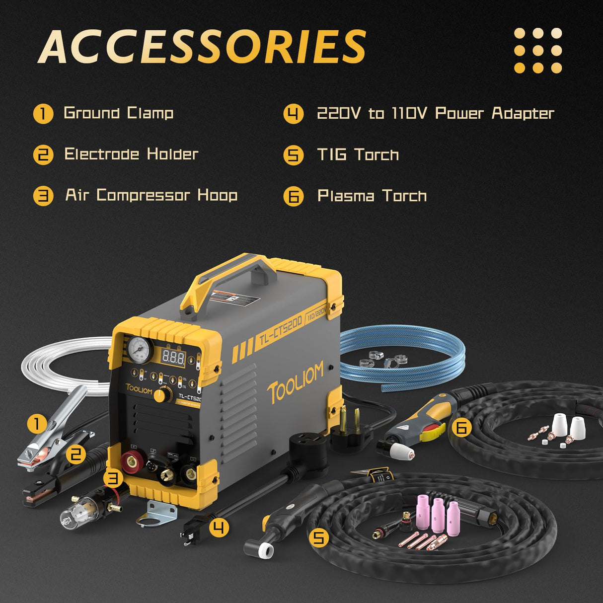 TOOLIOM 3 in 1 Cut/TIG/Stick Welder 50A Air Plasma Cutter 200A TIG and 200A Stick Welder Portable Welding Machine Dual Voltage 110&220V TOOLIOM