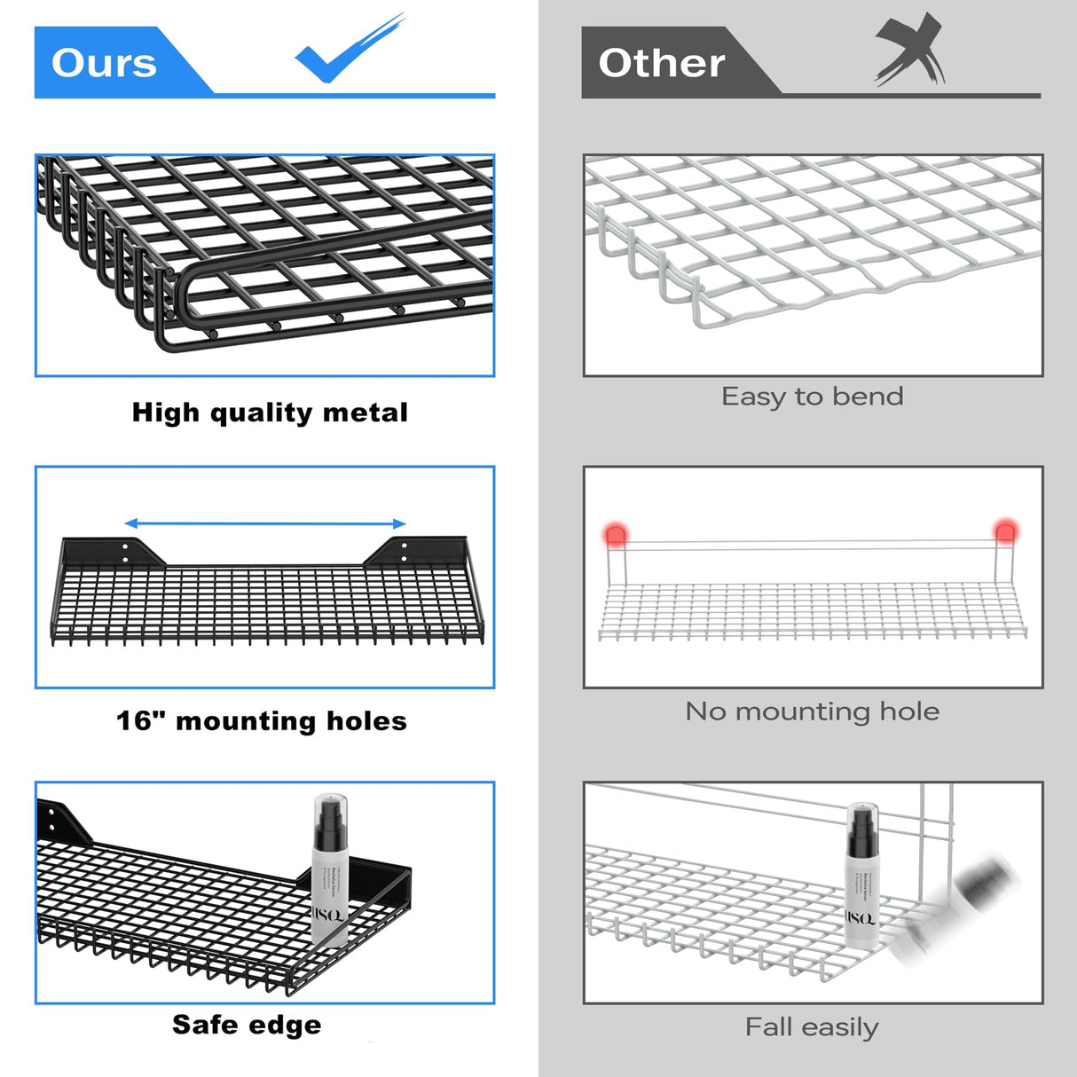 TORACK 2 Pack Wall Mounted Storage Shelves, 23.5" x 12" Wall Shelf for Garage, Closet, Laundry Room, Heavy Duty Garage Wall Shelving, Holds Up to 65 Lbs(Black) TORACK