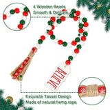 Whaline 2Pcs Christmas Wooden Bead Garlands Xmas Natural Wood Bead Garland with Rope Tassel Classical Red Green Beads Hanging Decor for Farmhouse Tiered Tray Home Wall Decor Christmas Party Suppliers Whaline