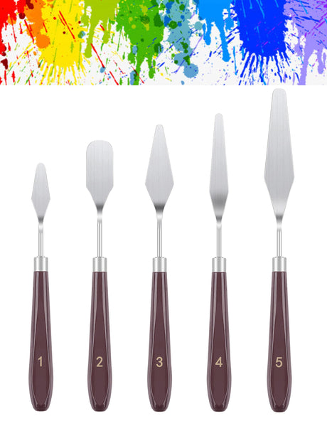 5 PCS Painting Knives Stainless Steel Spatula Palette Knife Oil Painting Accessories Color Mixing Set for Oil, Canvas, Acrylic Painting HAFILO