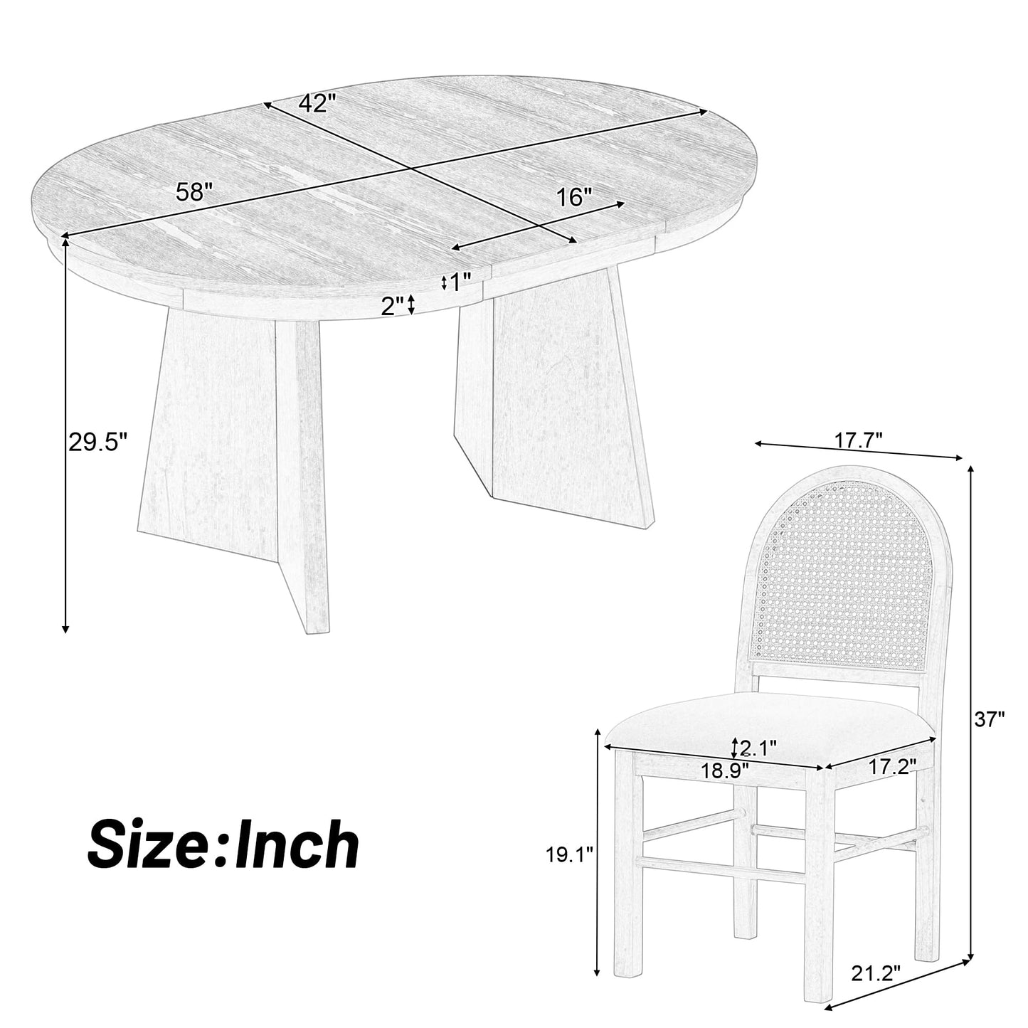 VilroCaz 5-Piece Retro Functional Dining Set, Solid Wood Extendable Dining Table with 4 Upholstered Chairs and Rattan Backrests, Round Dining Table Set for Dining Room Kitchen (Natural-7.7) - WoodArtSupply