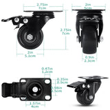 PRITEK 2 inch Caster Wheels, Heavy Duty Casters No Noise No Marking Lockable 360 Degree Swivel Casters for Furniture Cart Cabinet Bench Ottoman (650lbs/4pcs, Screws,Washers & Screwdriver Included) PRITEK