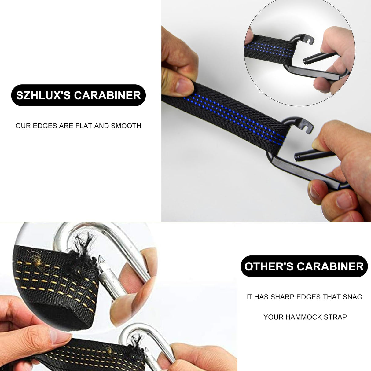 SZHLUX Hammock Straps for Trees - Set of Two 10ft Long, with 38 Loops & 2 Carabiners| Essential Hammock Accessories SZHLUX