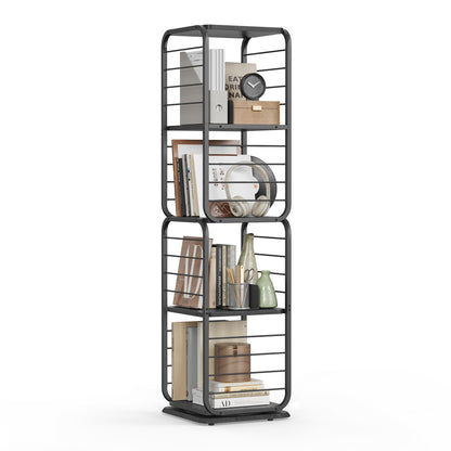 VASAGLE 4-Tier Corner Rotating Bookshelf with Bookends in Black - WoodArtSupply