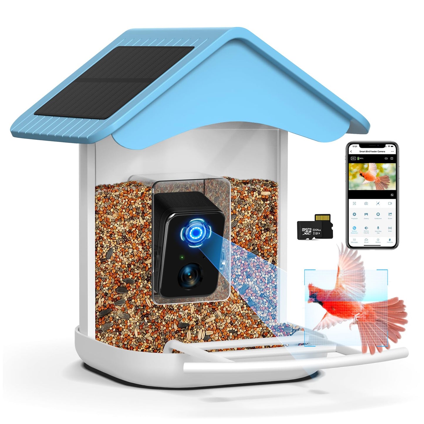 BROAIMX Smart Bird Feeder Camera, Free AI Forever, 1080P HD Camera Auto Capture Bird Videos & 2 Pcs Solar Panel, App Notify When Birds Detected, 64G - WoodArtSupply