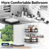 YASONIC Corner Shower Caddy Organizer, 3-Pack Adhesive Rustproof Stainless Steel Shower Shelves with Soap Holder, No Drilling Shower Storage Rack for Family Renters Bathroom, Black YASONIC