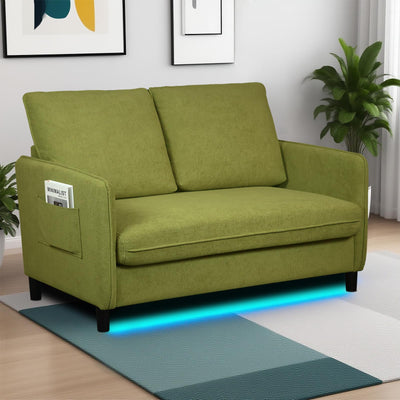 Zoxeions 51" Small Loveseat Sofa, Comfy Teddy Fabric with LED Mood Lighting Perfect for Bedroom, Living Room & Small Spaces, Tool-Free Assembly, Solid Wood Mini Couch for Apartment, Dorm